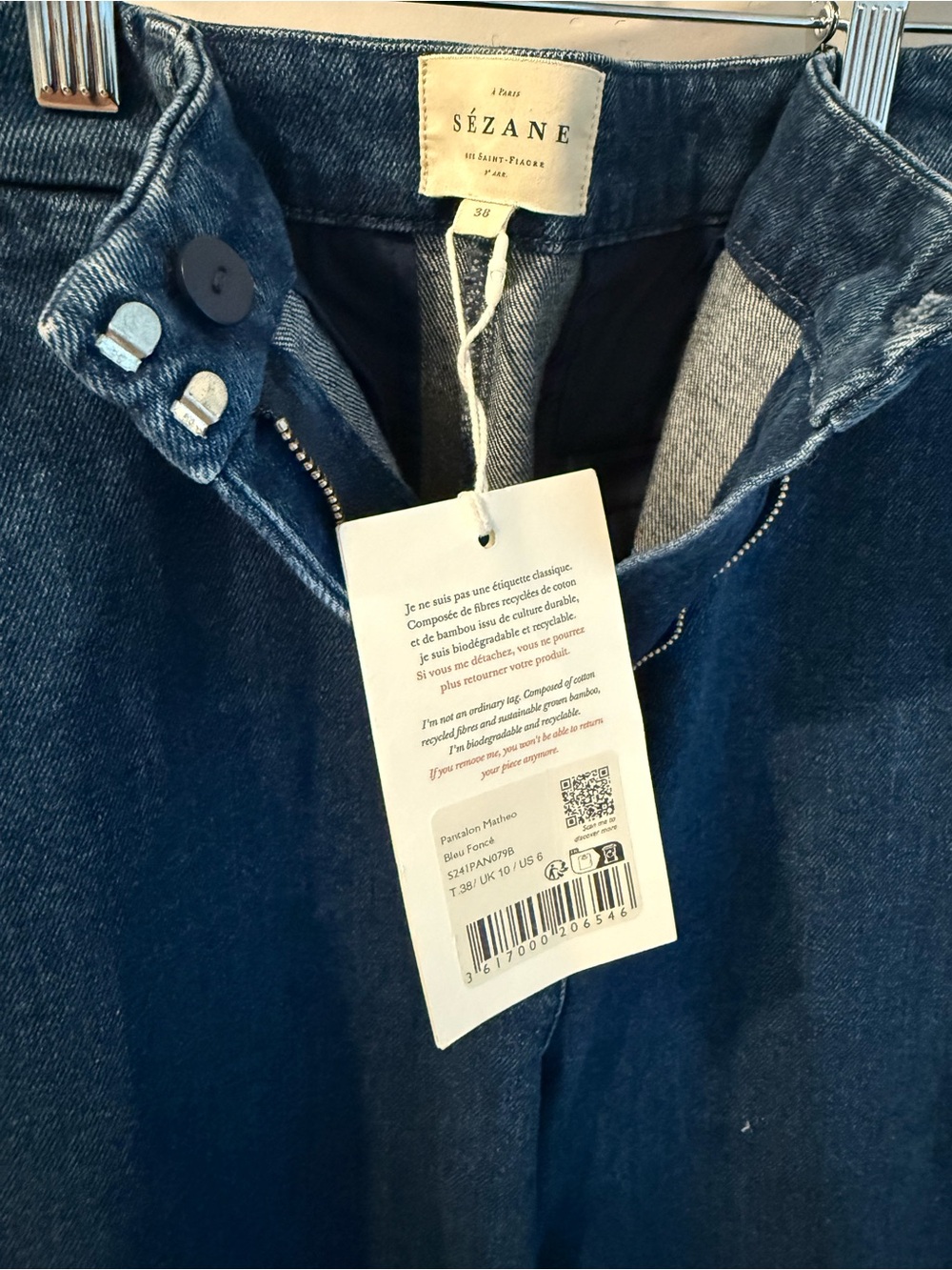 NWT Sezane Matheo Trousers Wide Leg Dark Blue Denim Pants 38 - Picture 4 of 7